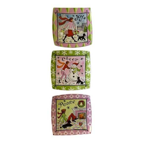 Set of 3 Cypress Home Christmas Square Plates | Peace, Joy, Cheer - Picture 1 of 12